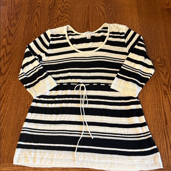 Motherhood maternity white black striped knit sweater lightweight draw string XL - Picture 9 of 10